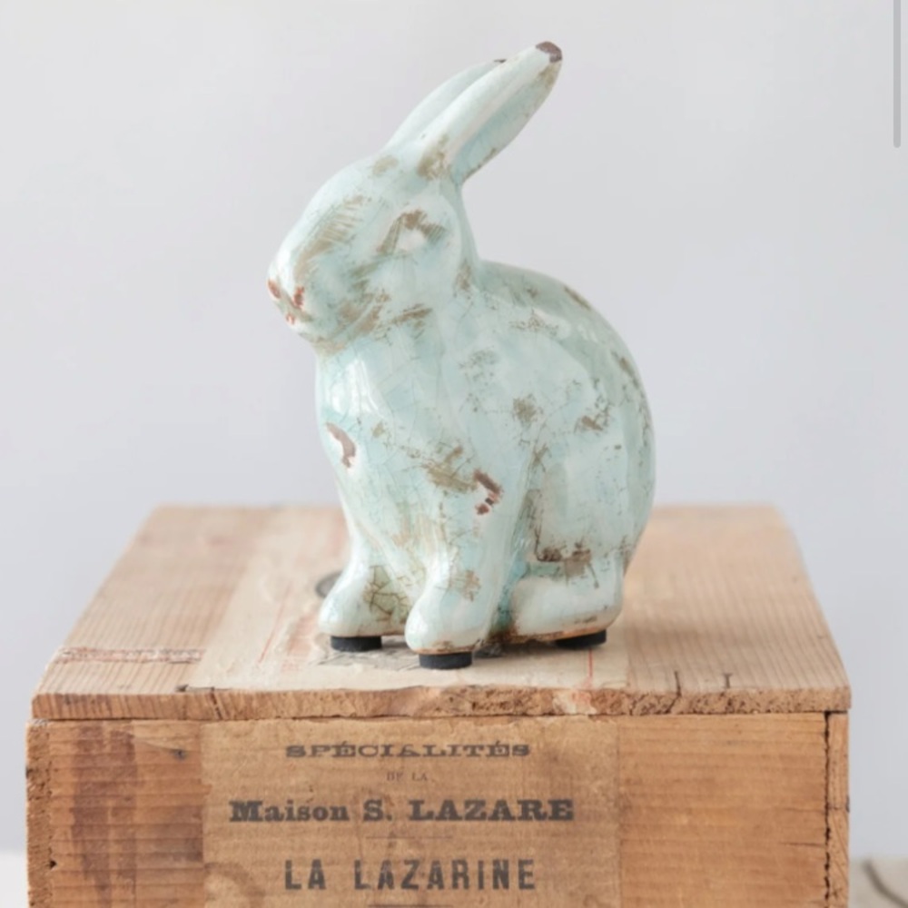 🚨LAST TWO🚨 Rustic Distressed Aqua Terra Cotta Rabbit